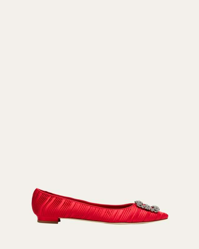 Hangisi Pleated Satin Buckle Ballerina Flats